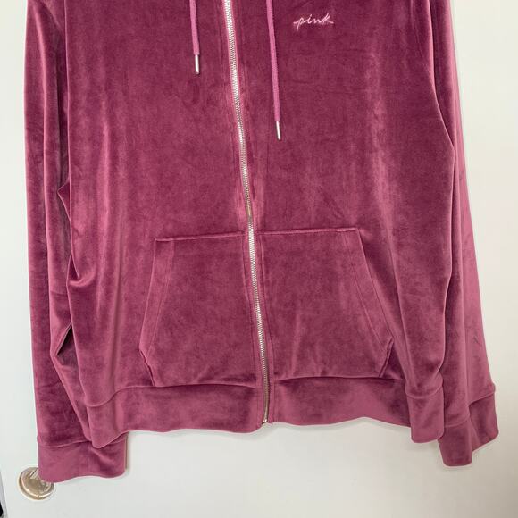 Victoria's Secret Pink women's purple logo velour zip up hooded sweatshirt XXL - Picture 4 of 11